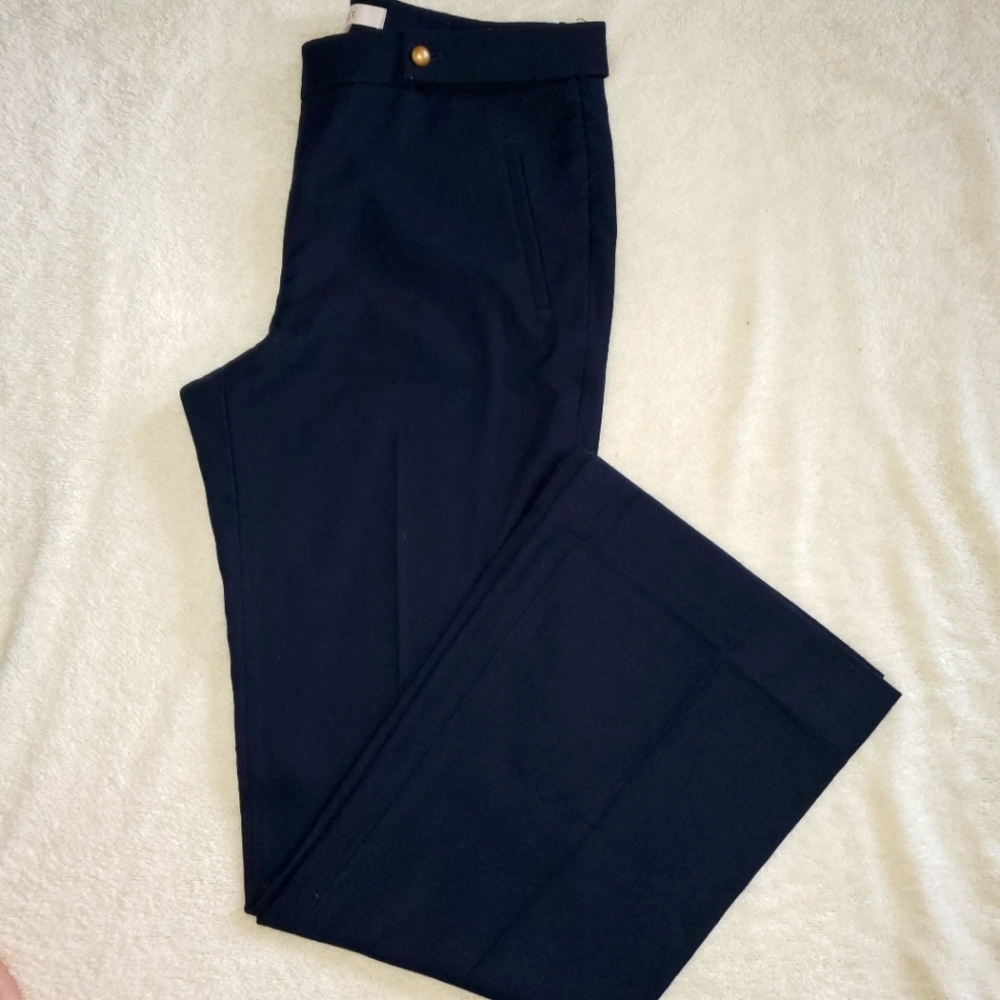 Loft, 10, Navy Blue Dress Pants, Gold Button Detail, Side Zip, Pockets